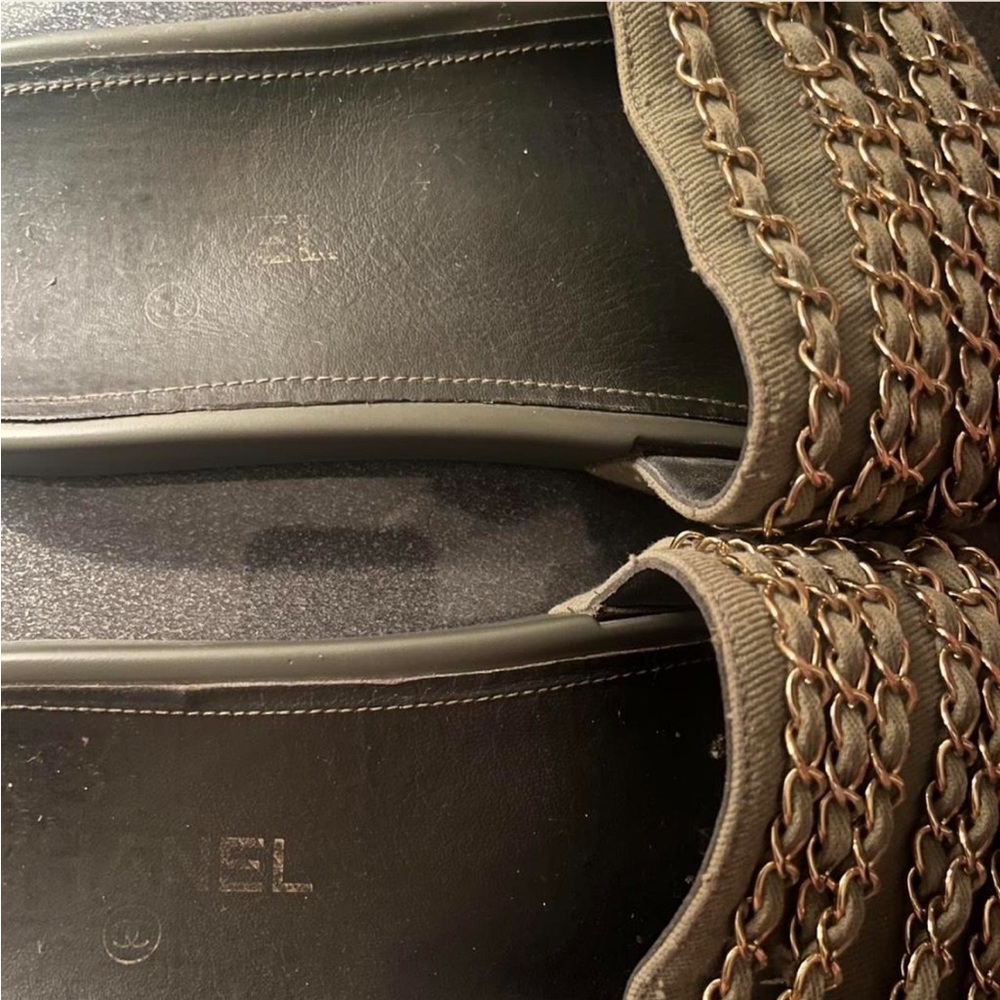 Women's Olive Green Chain Slide Sandals - Picture 2 of 3